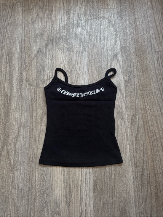 Chrome Hearts Tops - Chrome Hearts Black Spaghetti Strap Logo Cami